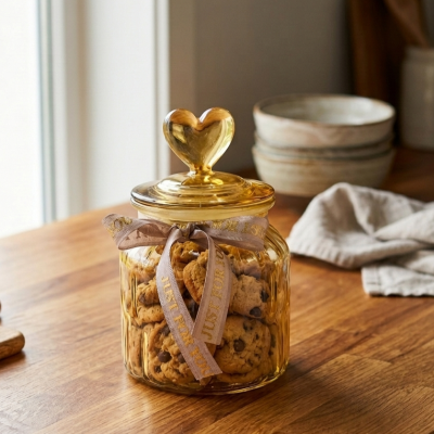 Glass Cookie Jar with Heart Lid | Decorative Sweet Jar